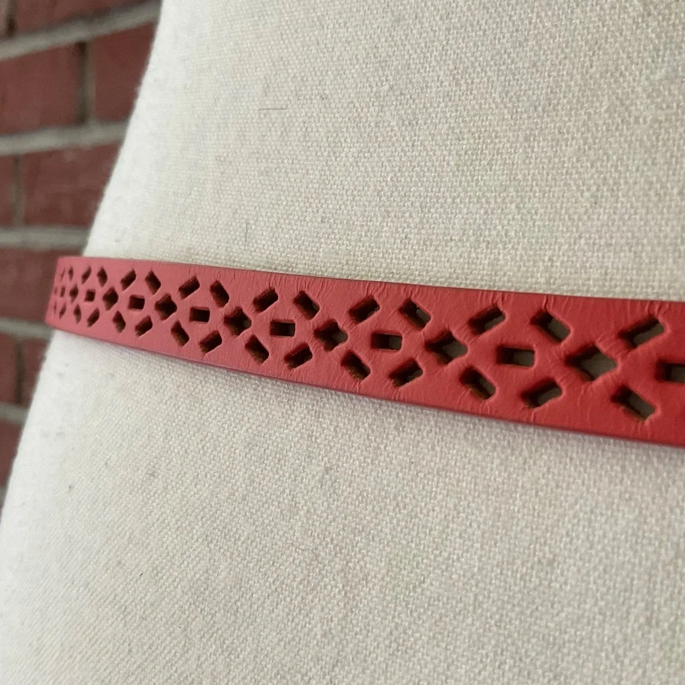 Leather Cutout Geometric Pattern Adjustable  Belt Size S NWOT